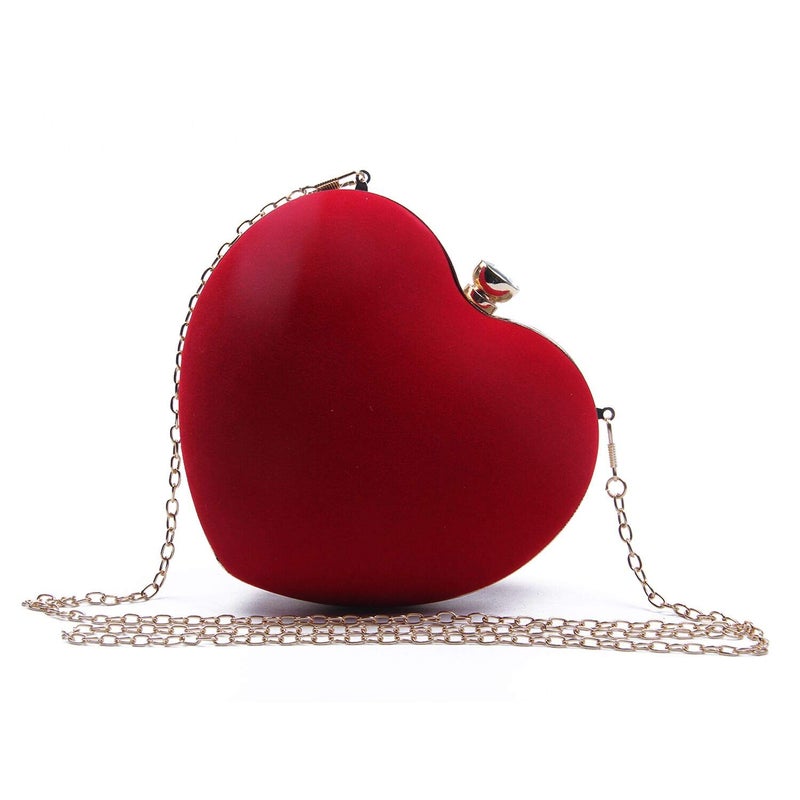 SUKUTU Womens Heart Shape Evening Bag Purse Velvet Party Tote Mini Handbag Clutch Chain Clear Shoulder Bag - Image 1